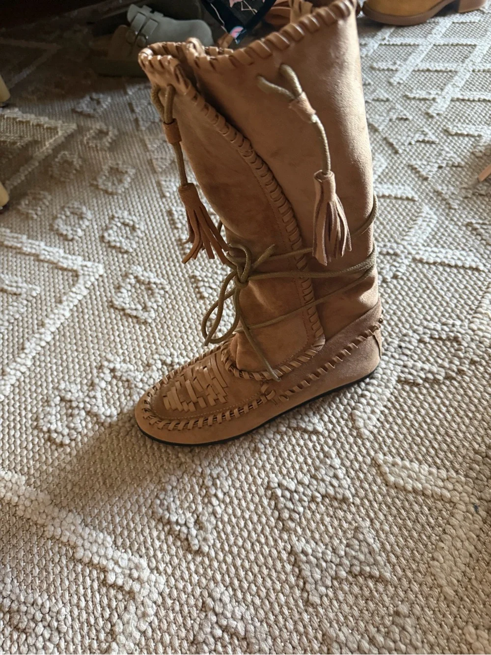 Amazon Tan Over-the-Knee Woven Suede Boots